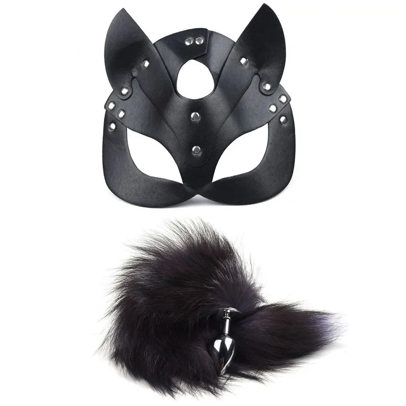 Adult Fox Dress-Up Set: 40cm Plush Tail and Matching Mask