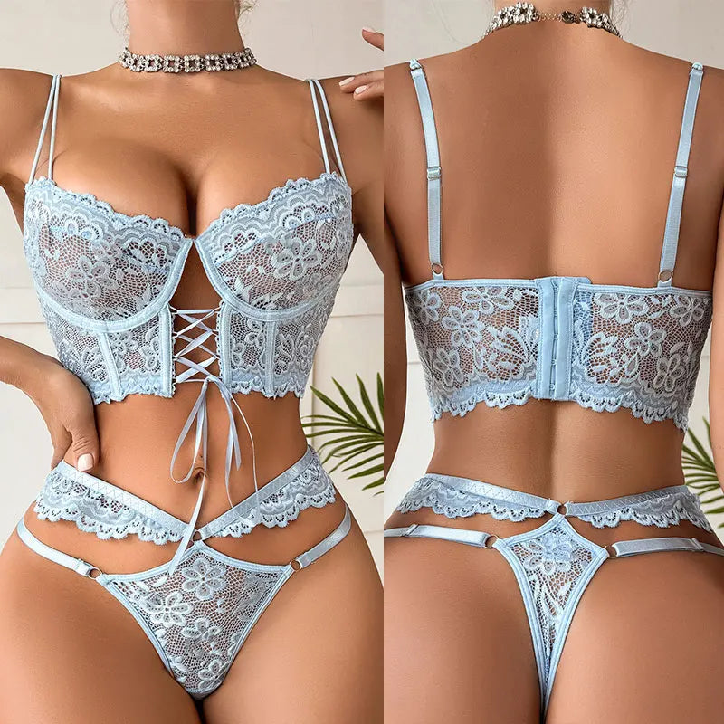 Two-Piece Sheer Floral Lace Lingerie Set