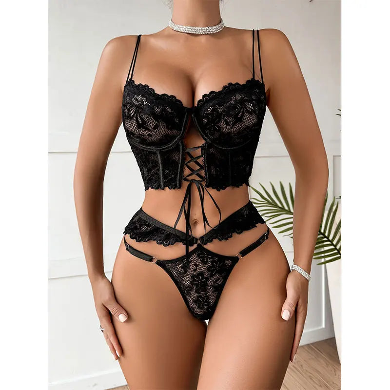 Two-Piece Sheer Floral Lace Lingerie Set