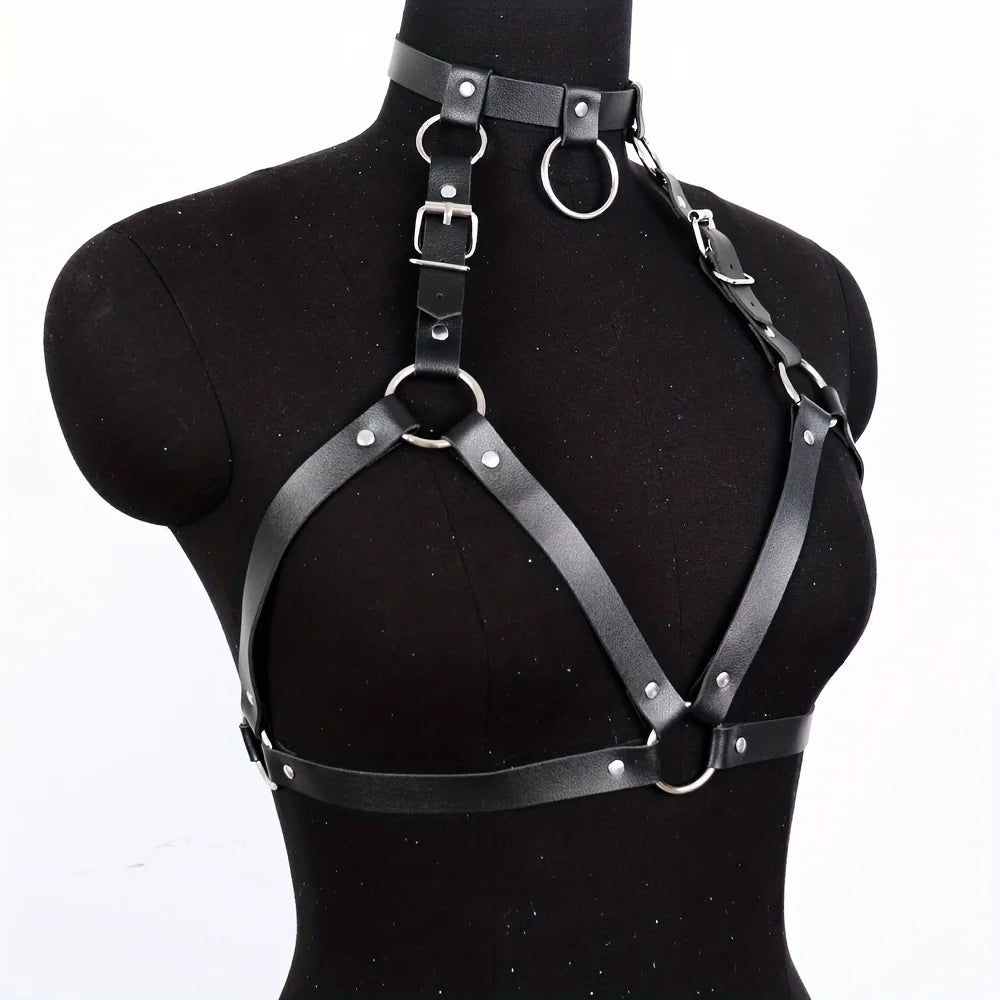 Adjustable Punk Leather Body Harness Top