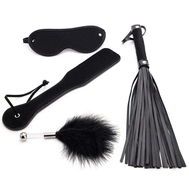 4-Piece PU Leather Sex Paddle & Crop Whip Set for Couples