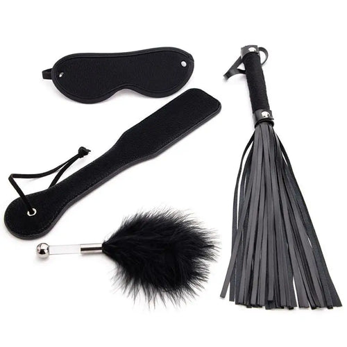 4-Piece PU Leather Sex Paddle & Crop Whip Set for Couples