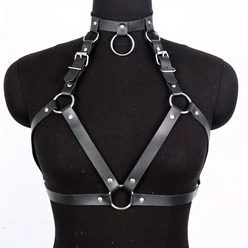Adjustable Punk Leather Body Harness Top