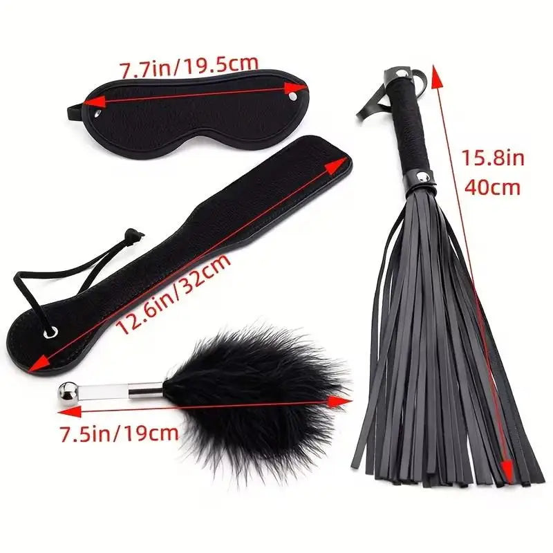 4-Piece PU Leather Sex Paddle & Crop Whip Set for Couples