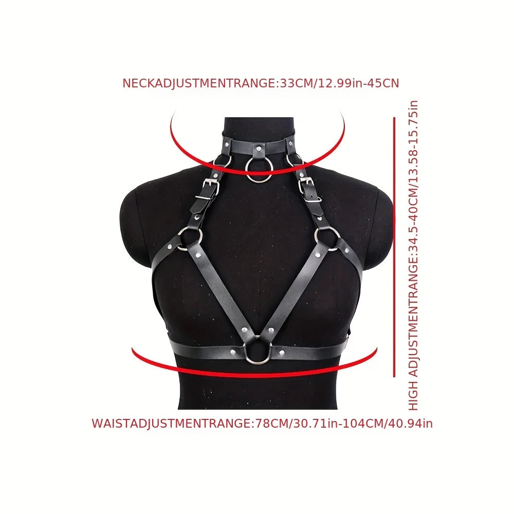 Adjustable Punk Leather Body Harness Top