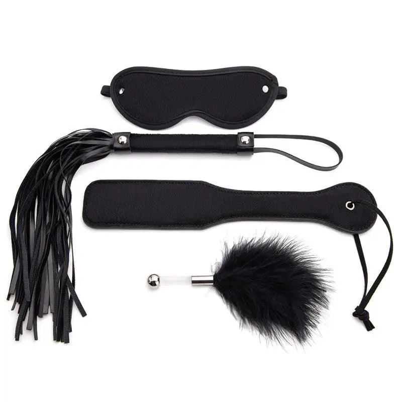 4-Piece PU Leather Sex Paddle & Crop Whip Set for Couples